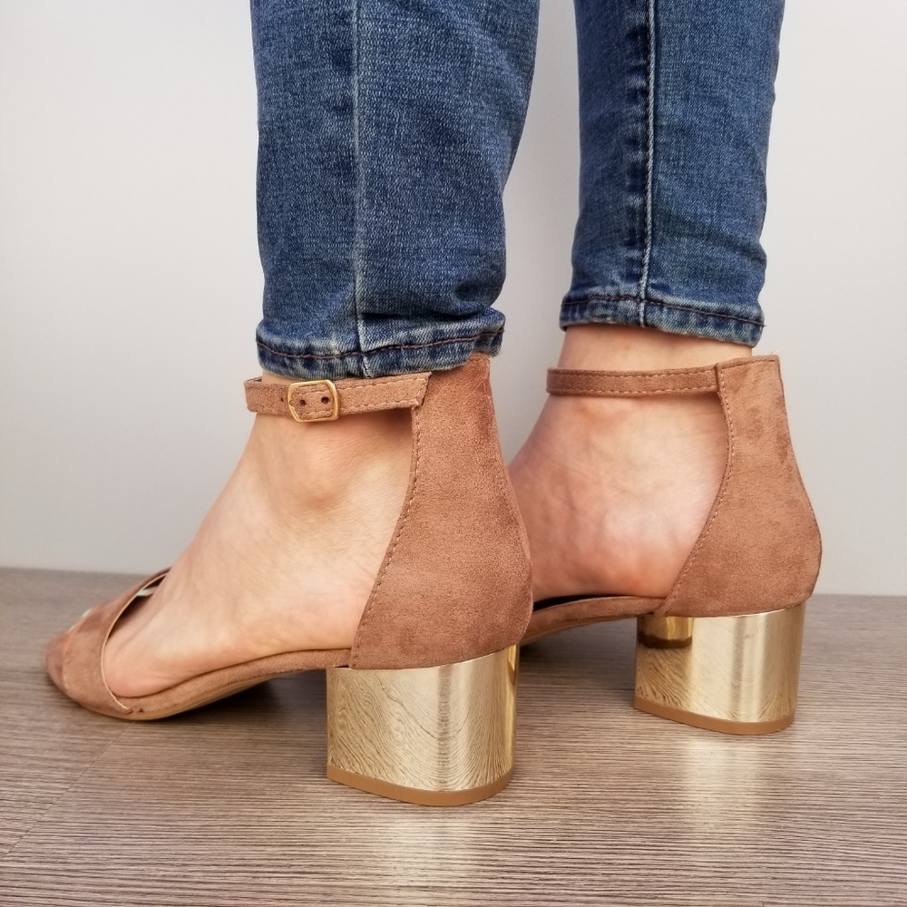 Block Heel Suede Taupe Sandal-A - Picture 5 of 5